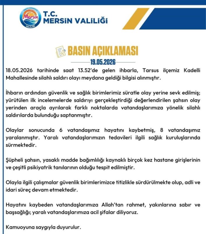Mersin Valiliği'nden Kanlı Saldırı Açıklaması